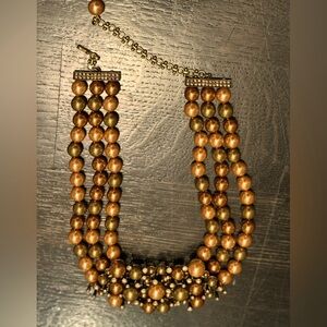 Chic Vintage Gold and Bronze Beaded Heidi Daus Statement Necklace NEVER WORN QVC